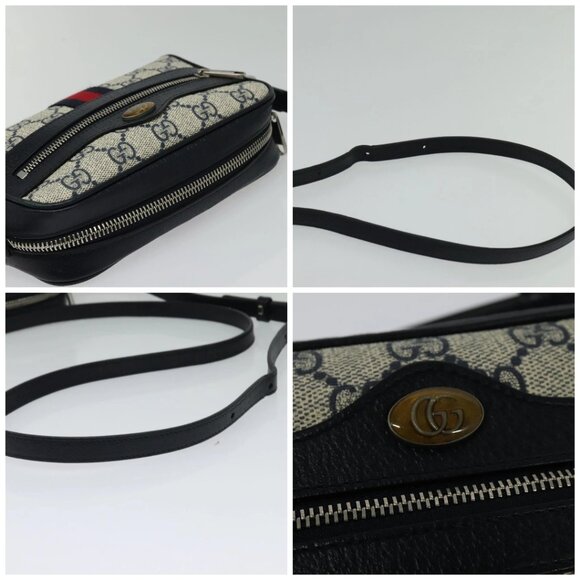 GUCCI GG Supreme Sherry Line Shoulder Bag PVC Navy Red Auth 135549 - Picture 16 of 16